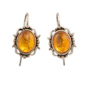 Vintage Amber Sterling Silver Drop Earrings Kidney Back